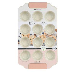 12 Cup Mini Muffin Cupcake Baking Pan White & Pink